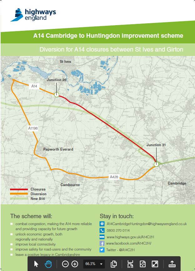 A14 closure between St Ives and Girton